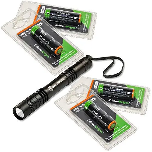 4-Pack Edisonbright Ebr34 3400Mah 18650 Batteries + Smith & Wesson Pathmarker Led Flashlight — For Tm, Srt, Tk, Pd & Other High-Drain Devices 1