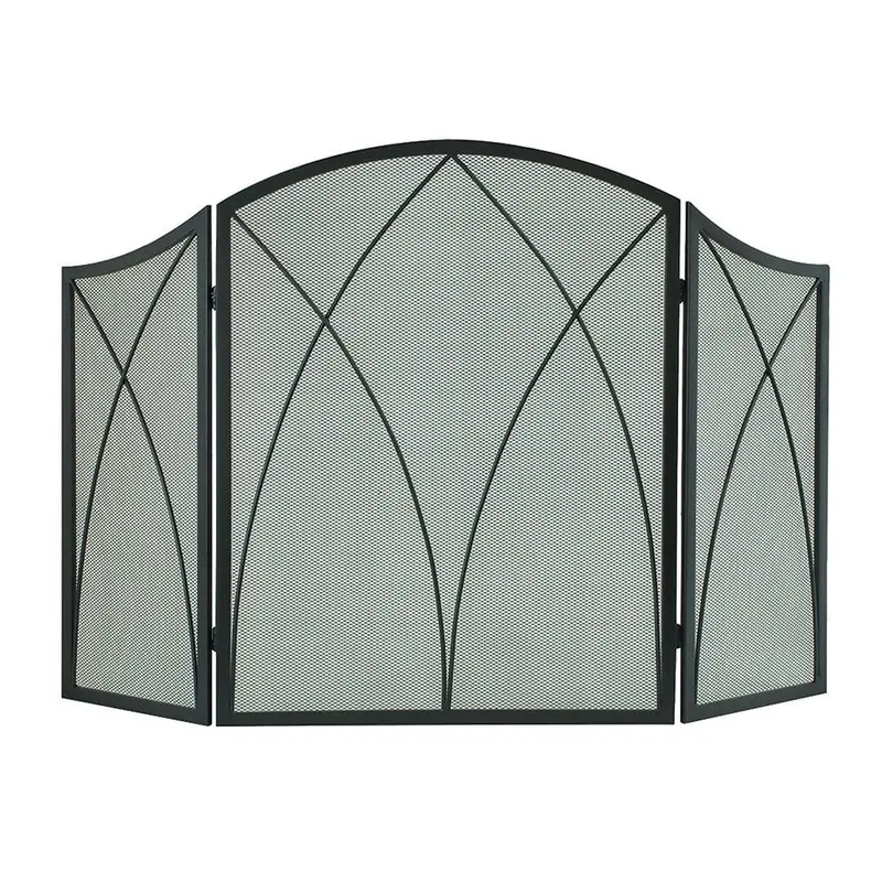Arched Three-Panel Fireplace Screen In Durable Black Finish 1