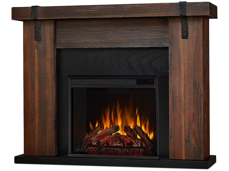 Aspen Electric Fireplace Mantel Package In Chestnut Barnwood – Rustic Style 2