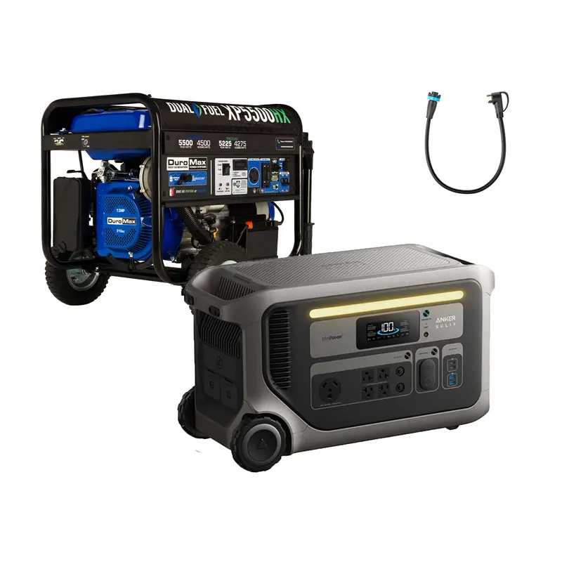Duromax Xp5500Hx Portable Inverter Generator + Anker Solix F3000 + 120V Adapter Combo 1