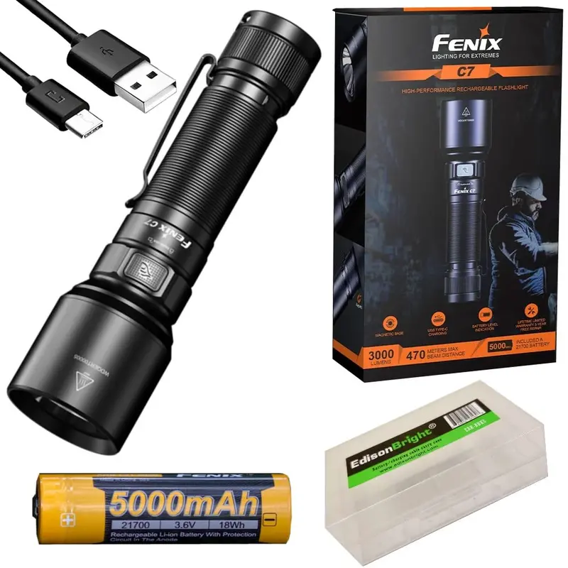 Fenix C7 3000-Lumen Magnetic Base Flashlight With Usb-C Charging & Battery Case 1