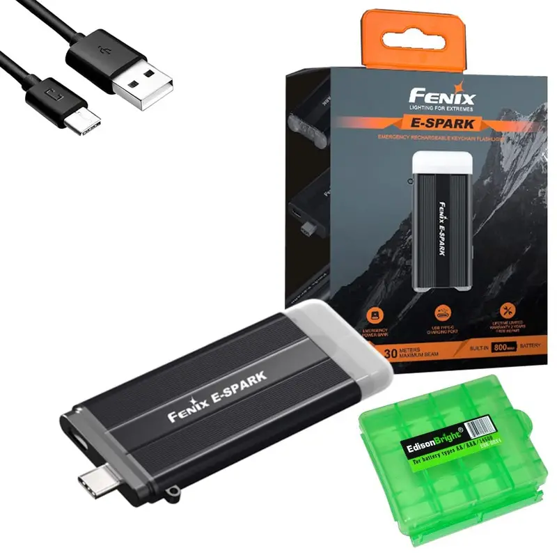 Fenix E-Spark 100-Lumen Rechargeable Keychain Light With Power Bank & Carry Case 1