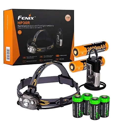 Fenix Hp30R Dual-Power Headlamp – 1750 Lumens, Iron Grey, Includes 2X 18650 Rechargeables & 4X Cr123A Backup Batteries 1