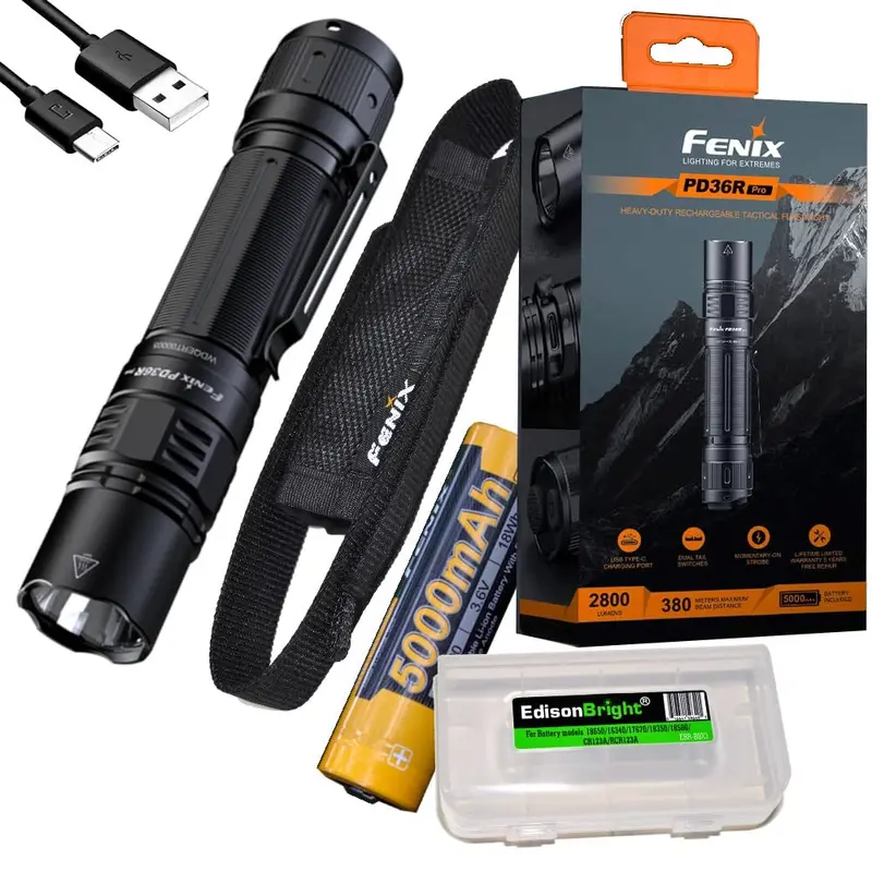 Fenix Pd36R Pro Tactical Flashlight – 2800 Lumen Usb-Rechargeable Led With Carry Case & Charging Cable 1