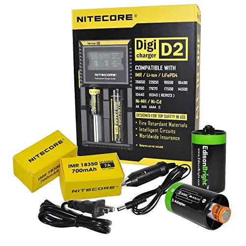 Nitecore D2 Digital Dual-Slot Charger With Two Imr 18350 Nl18350A Batteries (700Mah) And Two Aa-To-D Adapters 1