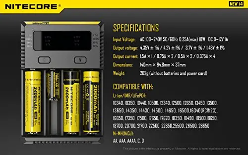 Nitecore I4 Smart Charger – 4-Bay Universal Battery Charger With Ac & Car Adapters, Includes Aa-To-D Converters 2